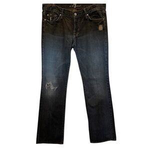 7 FOR ALL MANKIND MEDIUM WASH DISTRESSED BOOTCUT SZ 32